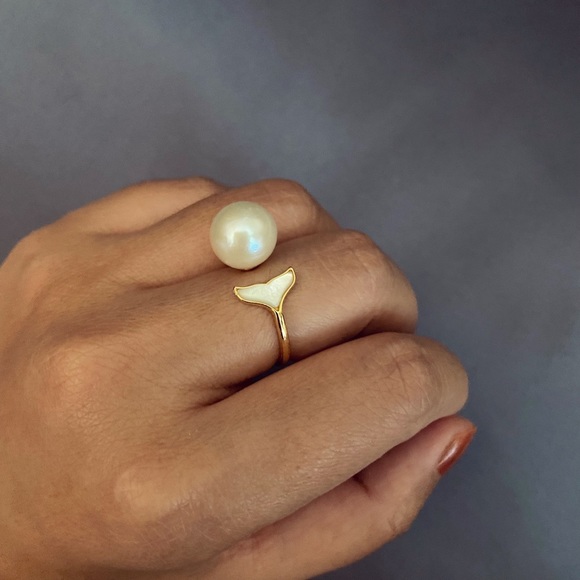 10.5mm freshwater pearl mermaid open ring - Picture 5 of 8
